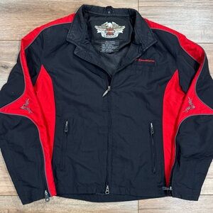 HARLEY DAVIDSON VINTAGE 2005 Black & Red Lightweight Motorcycle Jacket | Size XL